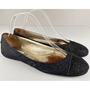 Jimmy Choo  Black navy Denim Black Rhinestones Ballerina EU 38 US 8 Flats